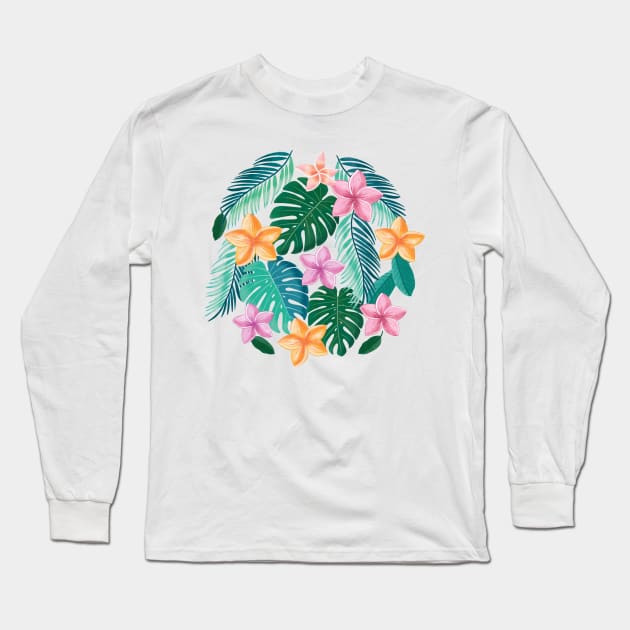 Palm leaves and flowers Long Sleeve T-Shirt by CalliLetters